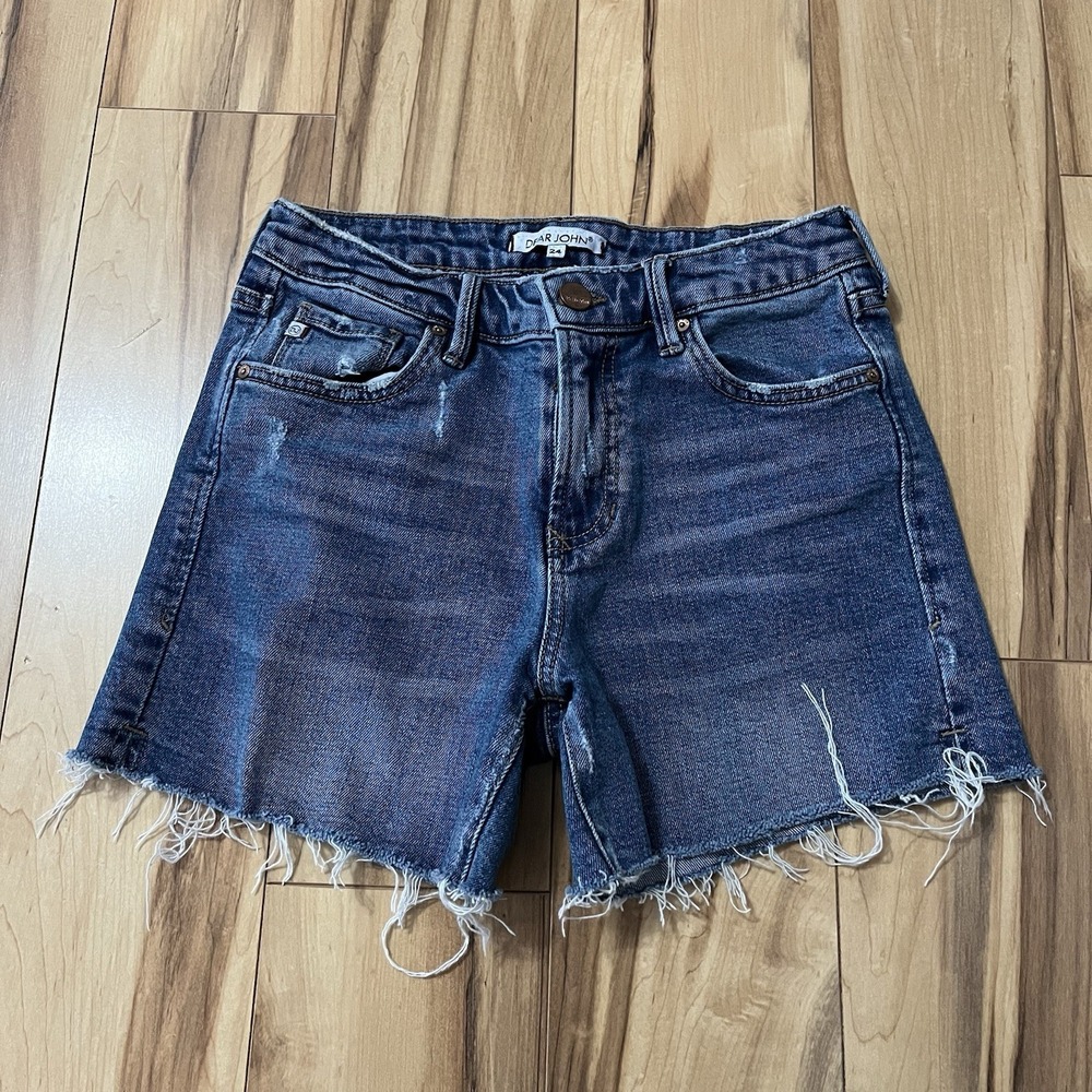 Dear John Distressed Julian Denim Jean Shorts Sz 24 Cutoff Inseam 4" High Rise